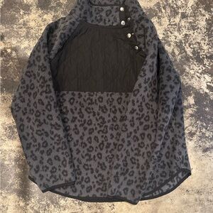 J Crew Women's Quilted Button Neck Gray Black Tunic